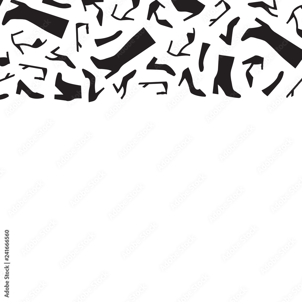 Vector horizontal border with woman shoes silhouettes. Vector horizontal border with woman shoes silhouettes.