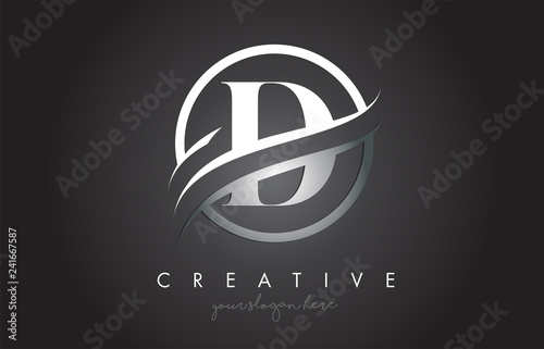D Letter Logo Design with Circle Steel Swoosh Border and Creative Icon Design.
