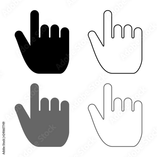 Hand point select declare index finger forefinger for click concept pushing choose icon set grey black color illustration outline flat style simple image