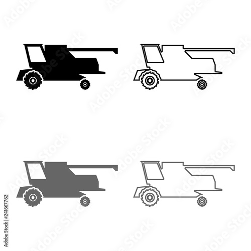 Farm harvester for work on field Combine icon set grey black color illustration outline flat style simple image