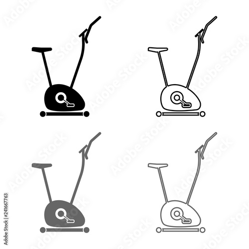 Exercise bicycle Stationary bike Exercycle icon set grey black color illustration outline flat style simple image