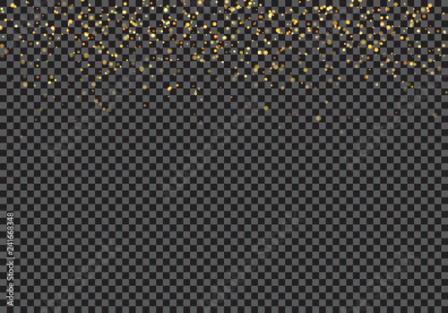 Gold falling glitter particles effect on transparent background.