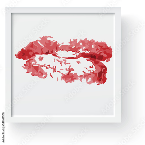 Lipstick kiss print. Female sexy red lips. Sexy lips makeup, kiss mouth, modern frame and place for text