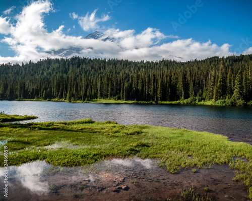 Reflection Lakes on Sunny Summer Day in Mt Rainier National Park