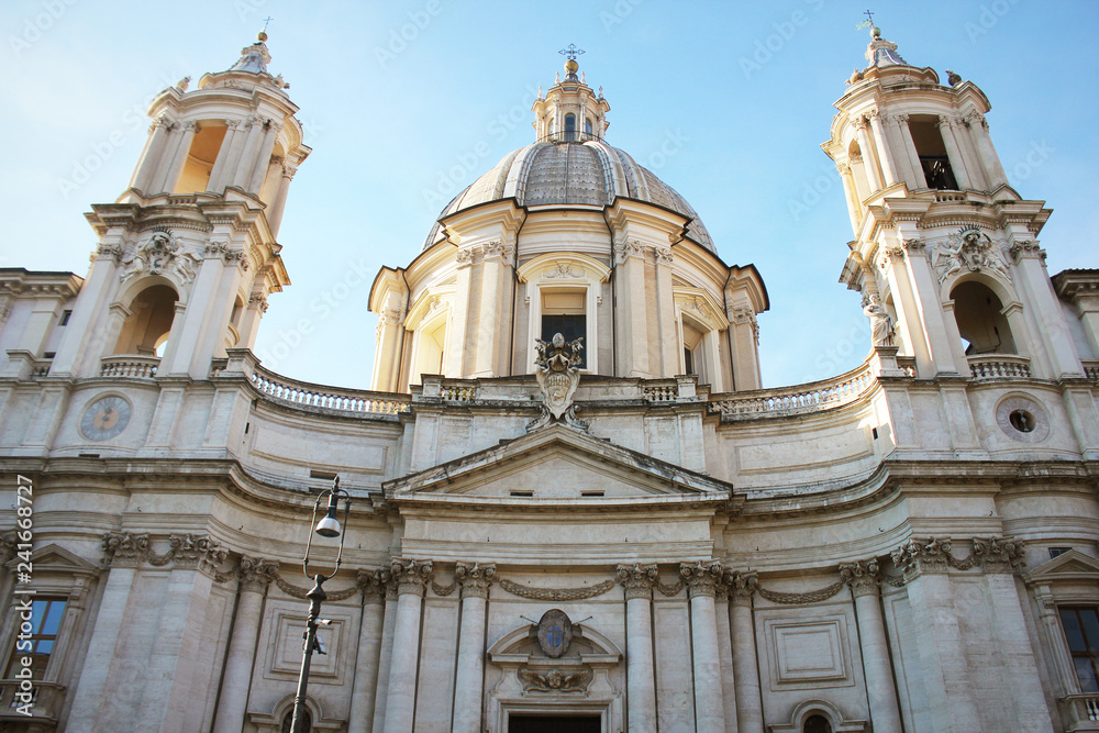 The impressive Sant’ Agnese in Agone Church, designed by Boromini, dedicated to the young Christian virgin Agnese, Piazza Navona, Rome, Italy