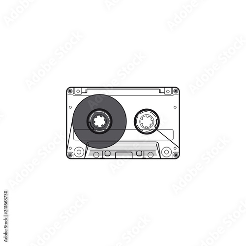 Retro audio cassette on white background. Cassette for tape-based illustration. Audio cassette vector