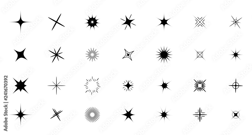 Vektorová grafika „Sparkles Stars sign symbol set. Cute shape ...