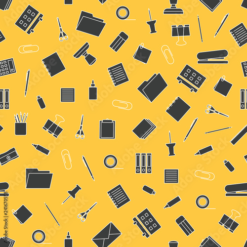 Vector seamless pattern with stationery. Stationery tools seamless pattern.