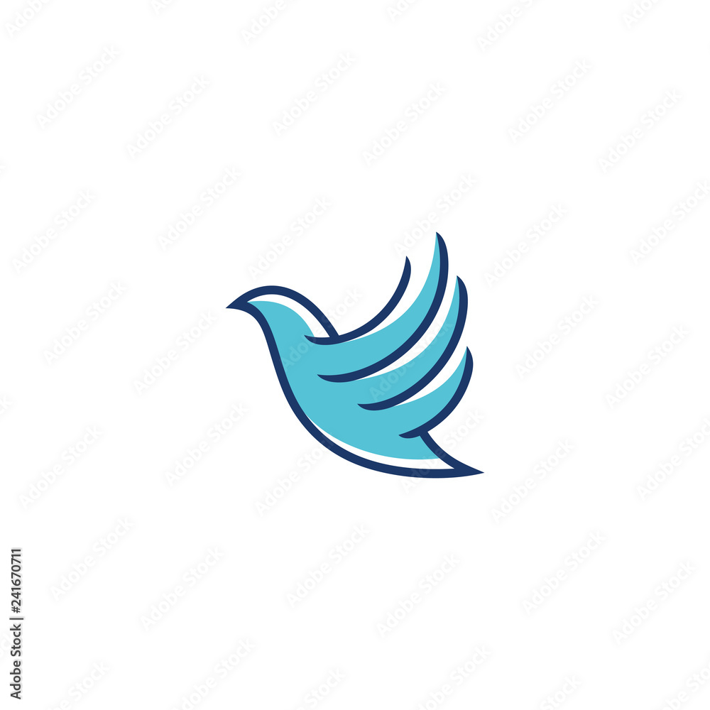 Outline monoline and color fill dove logo, flying bird and wing icon vector Outline monoline and color fill dove logo, flying bird and wing icon vector