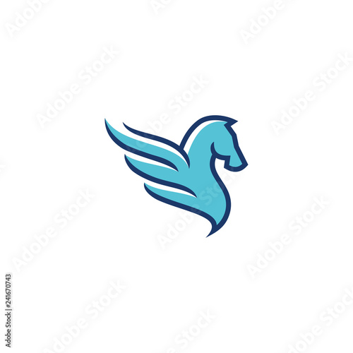 Outline monoline and color fill pegasus logo, horse and wing icon vector