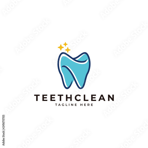 Outline monoline and color fill teeth clean logo, sparkling dental icon vector