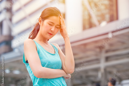Konstfotografi Girl teen headache from  sun stroke sunny hot day heat migraine pain