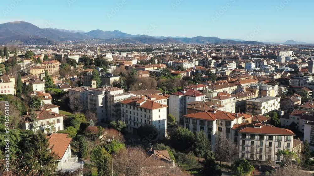 Bergamo, Italy. Landscape at the downtown from the old town located on the top of the hill Bergamo, Italy. Landscape at the downtown from the old town located on the top of the hill