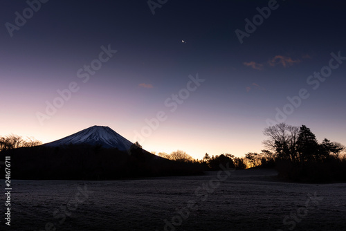 Mt. Fuji at dawn in winter.