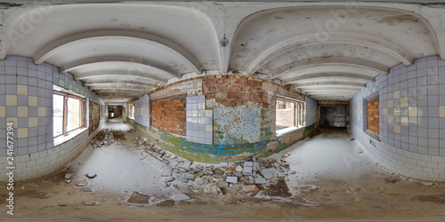 3D spherical panorama with 360 degree viewing angle Abandoned building in winter with snow in Pripyat For virtual reality in vr Full equirectangular projection Scary background Old soviet architecture