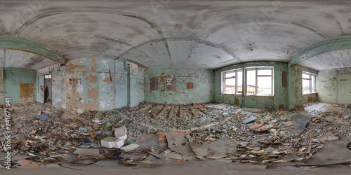 3D spherical panorama with 360 degree viewing angle Abandoned building in winter with snow in Pripyat For virtual reality in vr Full equirectangular projection Scary background Old soviet architecture