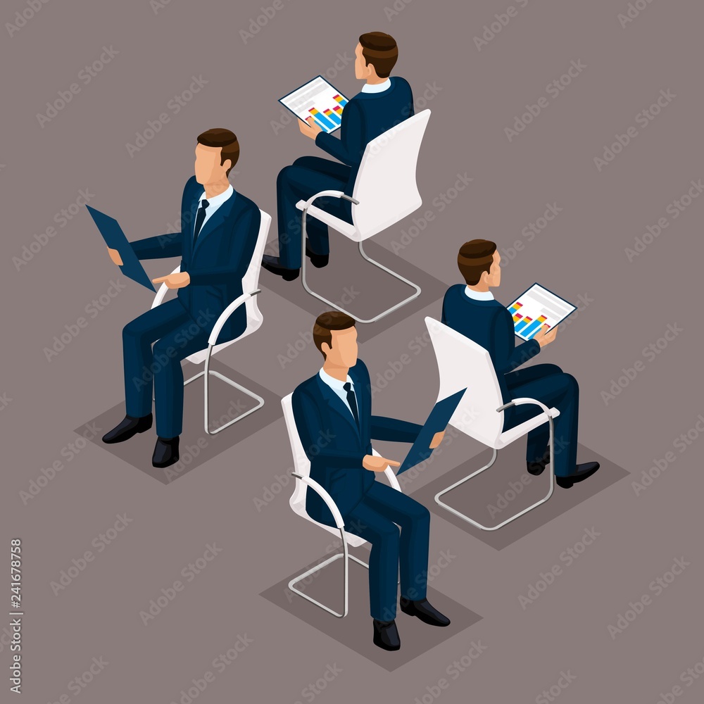 Isometric Set Businessmen Sitting on a Chair Isometric Set Businessmen Sitting on a Chair