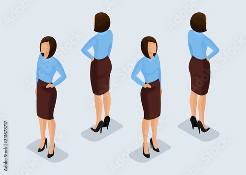Isometric Businesswomen Front View Rear View