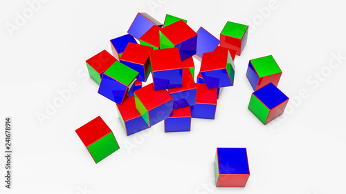 multi-colored cubes on a light background. 3d rendering