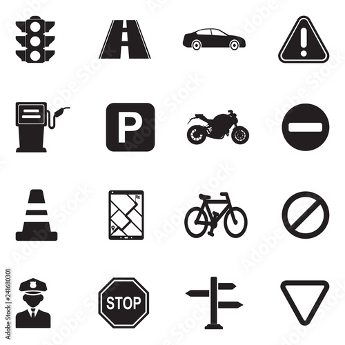 Traffic Icons. Black Flat Design. Vector Illustration.