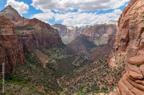 Bridge Mountain, the Sentinel, Zion canyon and swithcbacks on Zion - Mount Carmel Highway panoramic view from Canyon Overlook