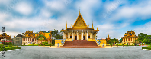 The throne hall inside the Royal Palace in Phnom Penh, Cambodia. Panorama