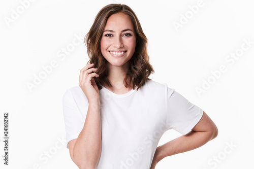 Confident beauty in white t-shirt, portrait