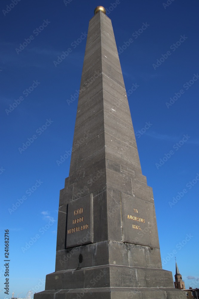 Needle statue or Obelisk at the coast line of Scheveningen where Willem of Orange I came back to the netherlands after the French occupation in 1813