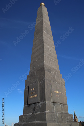 Needle statue or Obelisk at the coast line of Scheveningen where Willem of Orange I came back to the netherlands after the French occupation in 1813