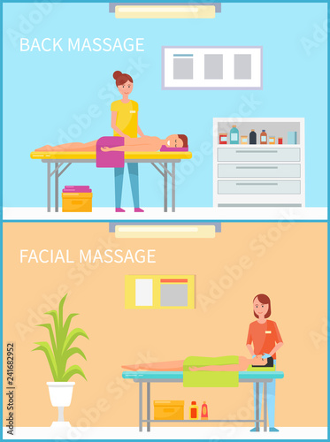 Back and Facial Massage and Procedure Set Vector