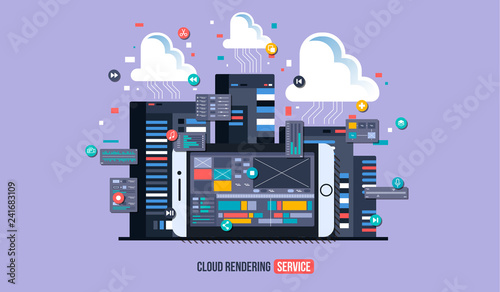 Mobile video editor flat vector concept. Motion design studio, video editor app, creating video online. Cloud rendering Concept illustration.