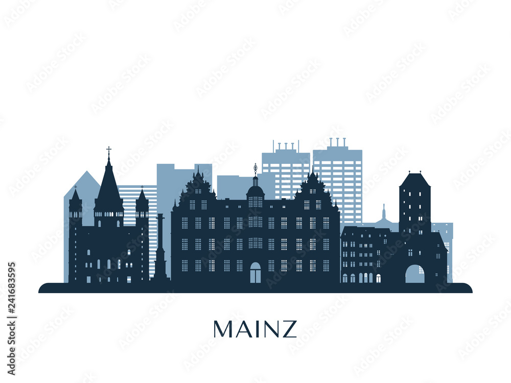 Mainz skyline, monochrome silhouette. Vector illustration.