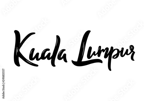 Kuala Lumpur - hand drawn lettering name of Malaysia city. Handwritten inscription. Vector illustration.