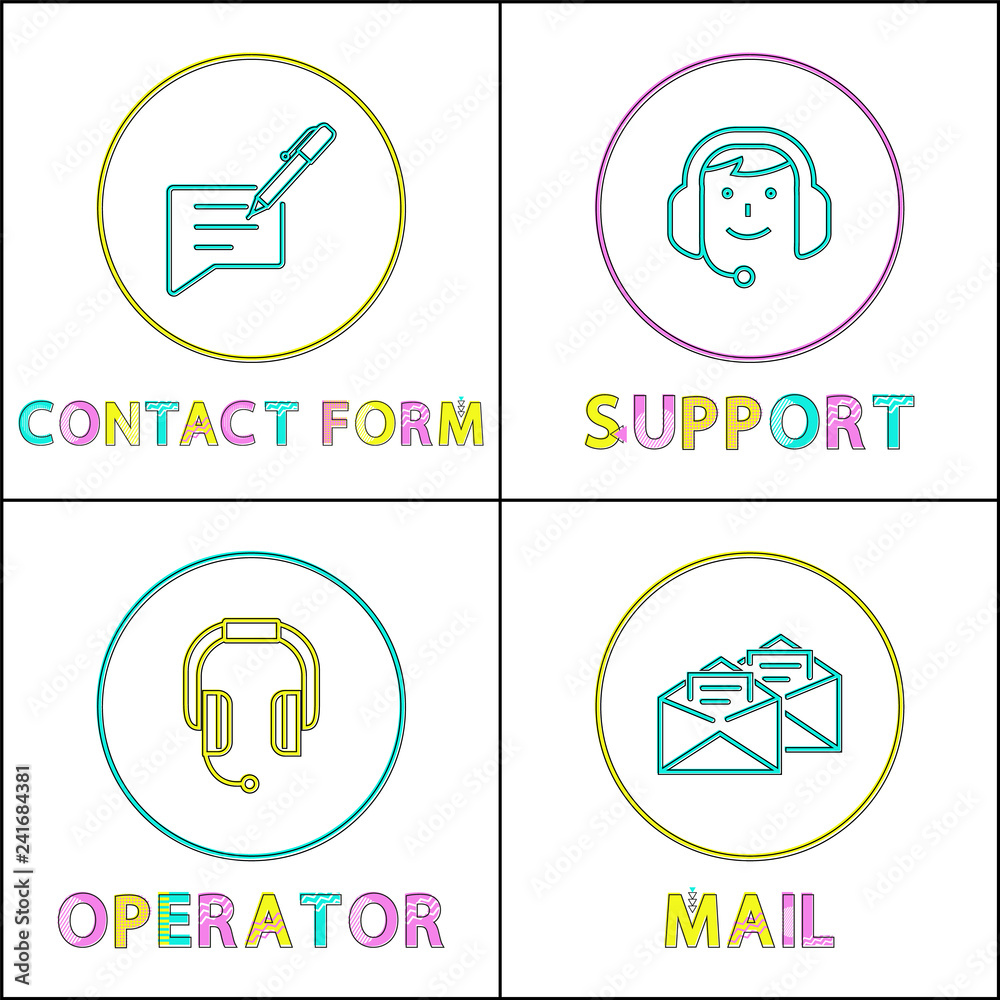 Contact info filling form set vector illustration