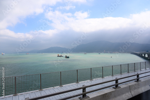 sea view from train to hongkong city 