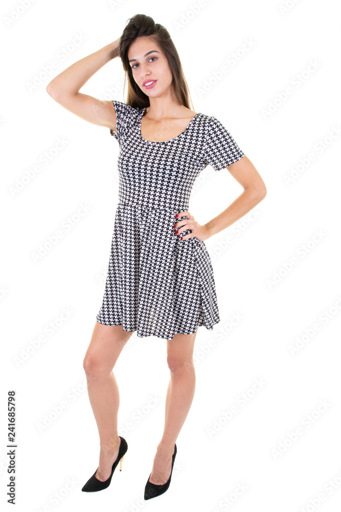 full length portrait of a beautiful girl in a white black dress full length portrait of a beautiful girl in a white black dress