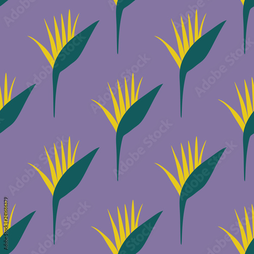 Abstract seamless pattern with tropical flowers and leaves. Vector template.