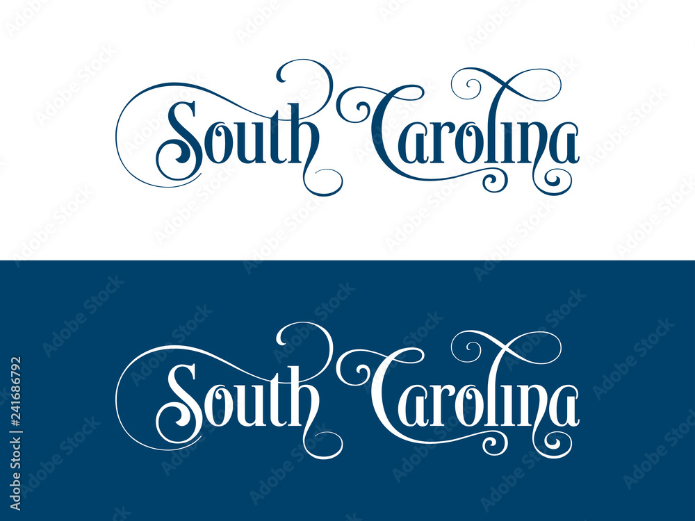 Typography of The USA South Carolina States Handwritten Illustration on Official U.S. State Colors. Modern Calligraphy Element for your design. Lettering for t-shirts, bags, posters, invitations, card