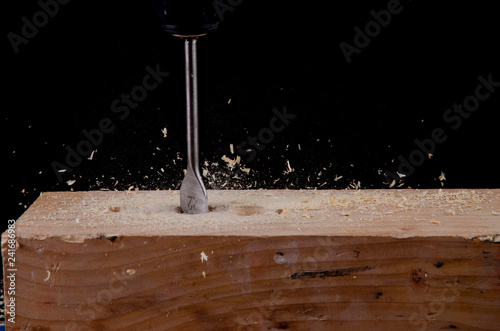 Closeup view of wood drill bit