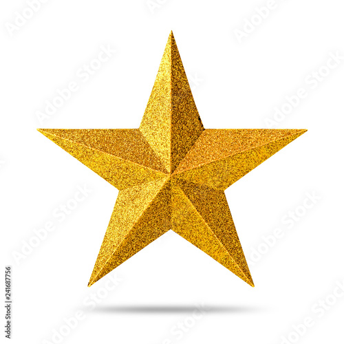 Golden Star with glitter texture isolated on white background. Christmas decoration. ( Clipping path )