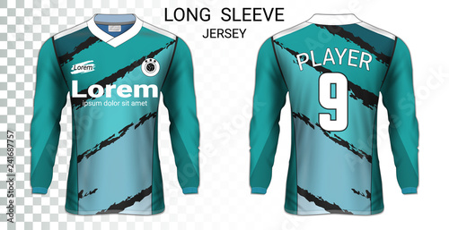 Long sleeve soccer jerseys, T-Shirt sport mockup template, Realistic graphic design for Football Uniform, Goalkeeper, Motocross, Unisex Cycling, etc, Easily to change logo, name, color in your styles.
