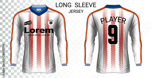 Long sleeve soccer jerseys, T-Shirt sport mockup template, Realistic graphic design for Football Uniform, Goalkeeper, Motocross, Unisex Cycling, etc, Easily to change logo, name, color in your styles.