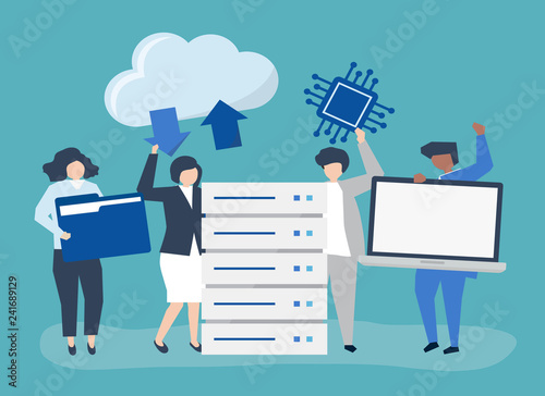 Characters of people with data storage icons illustration