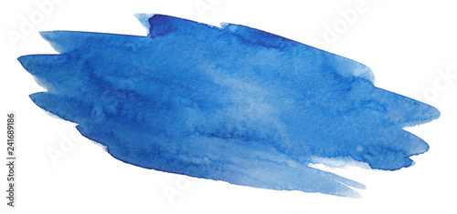 Blue watercolor stain, on white background isolated. Hand-drawn blot on white background isolated.