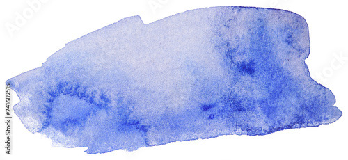 Blue watercolor stain, on white background isolated. Hand-drawn blot on white background isolated.