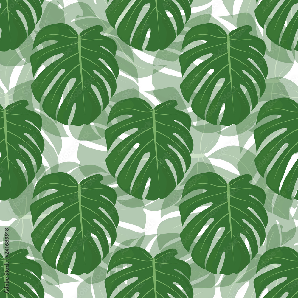 Fototapeta premium Leaves of monsters. Floral seamless pattern. Trend design. - Vector.
