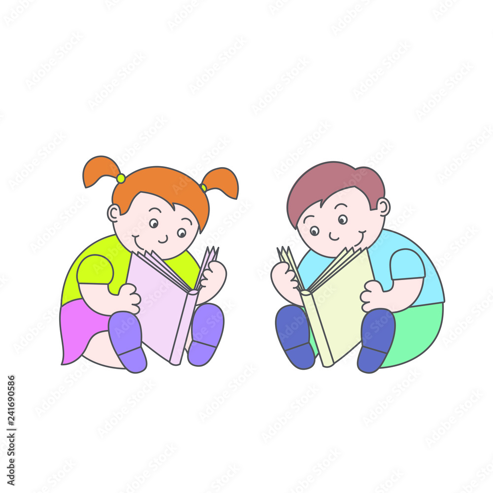 vector illustration boy and girl reading book,cartoon design vector illustration boy and girl reading book,cartoon design