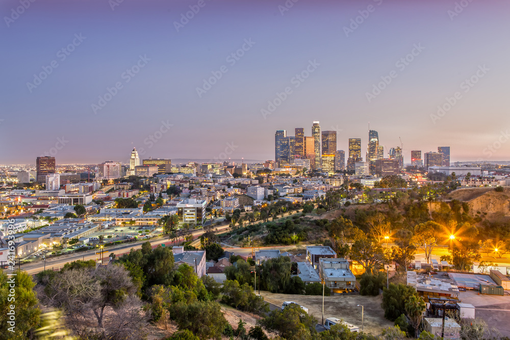 The Skyline of Los Angeles at Sunset