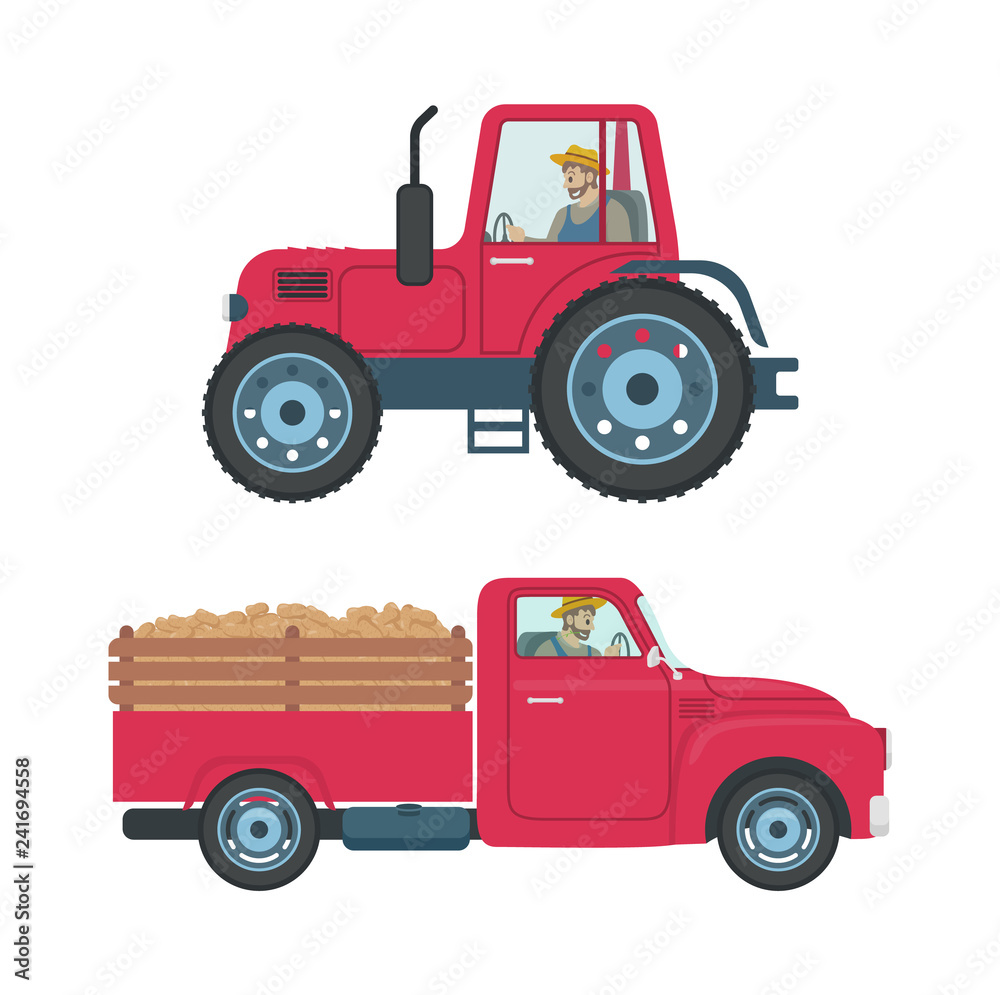 Tractor with Trailer Icons Set Vector Illustration Tractor with Trailer Icons Set Vector Illustration