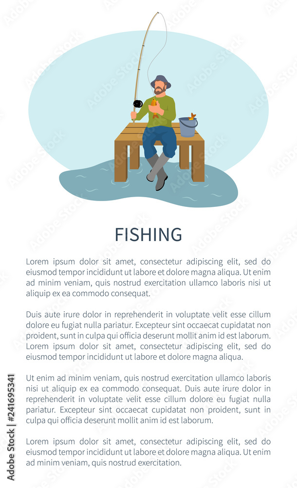 Fisher on Pier with Fishing Rod and Catch